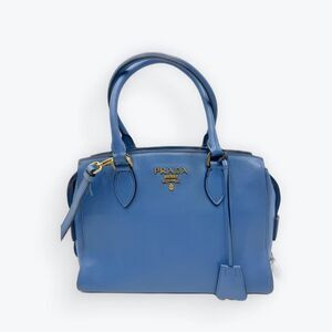 Auth Prada Small Blue Vitello Daino Convertible 2way Satchel Preloved Purse Ex+